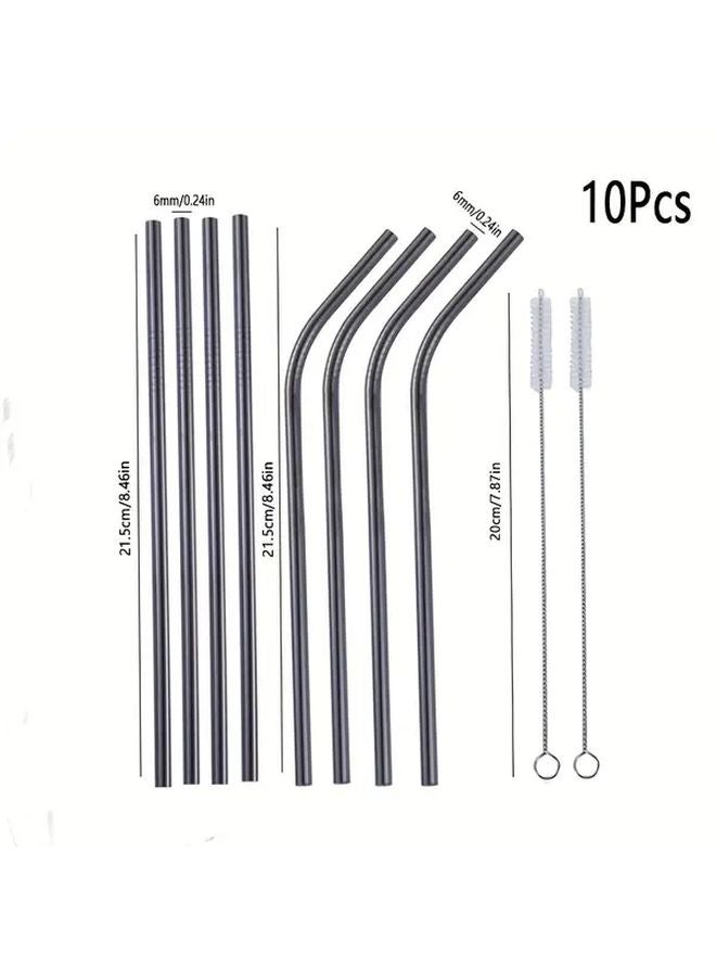 Golden 304 Stainless Steel Straws Set 8 Reusable Straws 4 Straight 4 Bent 2 Cleaning Brushes - Image 1